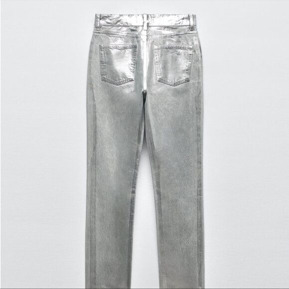 Zara NWT Viral Silver Coated High Rise Jeans Size 6 Sold Out Online Bloggers Fav - Picture 7 of 11